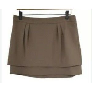 Express Skirt Green Olive Zipper Back Pleated Layered Mini Lined Career Sz 10